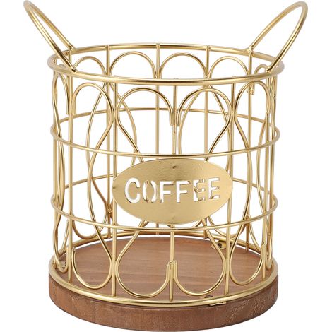 Porta Capsule Caffè – Design Elegante in Metallo Dorato e Base in Legno Massello, Ø13cm H16,7cm – Stabile e Antiruggine – Ideale per Cucina e Ufficio (1/5)