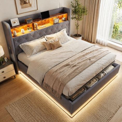 Cama matrimonio LED con USB y almacenaje 180x200 OKMYHOME (1/5)