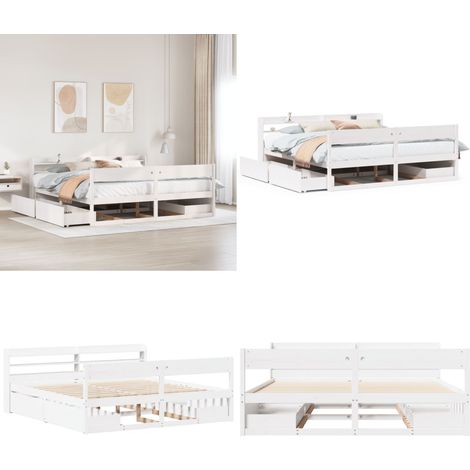 Letto senza Materasso Bianco 180x200 cm Legno Massello di Pino - Letto in legno - Letto con cassetti