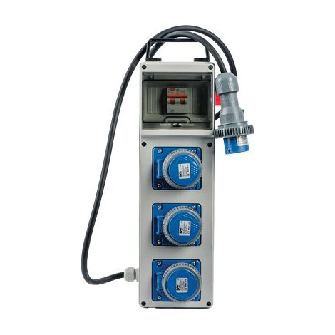 QUADRO DISTRIBUZIONE BLU + PULSANTE PL 220/3F VB - PRESE CEE BLU X3 MM 150X450 H.MM 137
