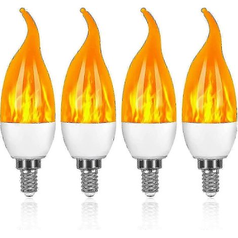 Lot de 4 ampoules LED E14 3W effet flamme, 3 modes d'éclairage décoratif