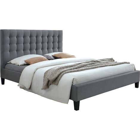 Cama con cabecero capitoné tejido gris claro 160x200 DANAE (1/3)