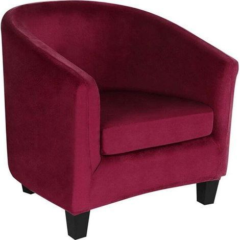 pair Velours Housse de Fauteuil Club Cabriolet Ensemble de 2 Pièces avec Housse de Coussin, Housse pour Fauteuil Salon Crapaud Extensible Tub Chair, VIN ROUGE (1/4)