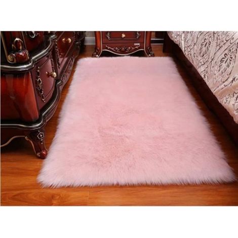 Tapis Toison - Faux Fourrure Longue - 60 x 90 cm - Rose - Pour Canapé Chaise Sol Lit - Décoratif Intérieur (1/3)