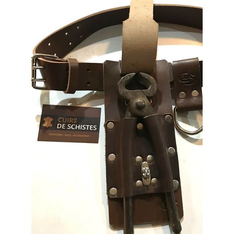 Porte-Tenaille Pivotant en Cuir Resistant - Boucle Metal - Fixation Ceinture - 13,5x8,5 cm - Maçon Charpentier Coffreur (1/2)