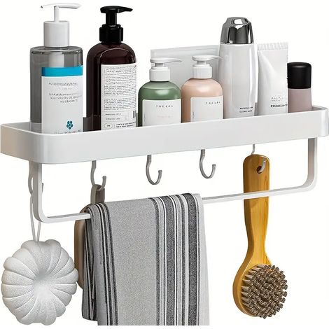 Badezimmerregal aus Aluminium, kein Stanzen, Wandmontage, Badezimmer-Aufbewahrungs- und Endbearbeitungsregal, multifunktionaler Handtuchhalter (41 cm, weiß)