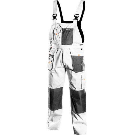 Pantalones de trabajo con peto, blancos, HD, talla S/48 (1/5)