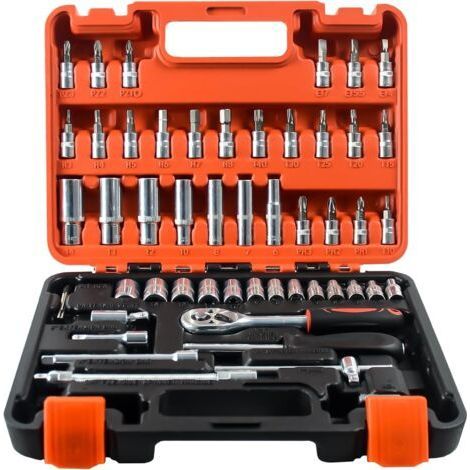 Coffret de 53 clés à douille avec cliquet 1/4 pouce et boîte de rangement en plastique pour la réparation automobile et l'usage domestique (1/5)