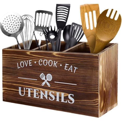 Organisateur de couverts de comptoir de cuisine à 3 compartiments, marron (1/5)