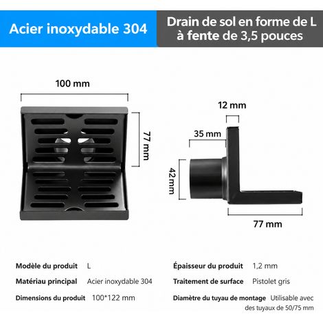 Bonde de sol murale en L gris canon de fusil pour tuyau de 50 gris 50 réf 8736 12 × 11 × 9 cm 310 g – Livraison gratuite