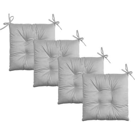 Set 4 Cuscini Sedie 4 Punti Coprisedie Effetto Velluto Con Lacci Prodotto Italiano Tinta Unita 4 Pezzi Cuscino Cucina Sala Da Pranzo Soggiorno Imbottitura 5Cm Grigio