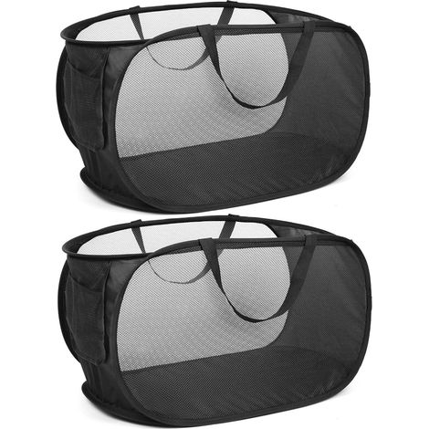 Lot de 2 paniers à linge pliables 75L noir – corbeille à linge sale pop-up 36×36×58 cm avec anses, buanderie, chambre et voyage, panier de rangement (1/4)