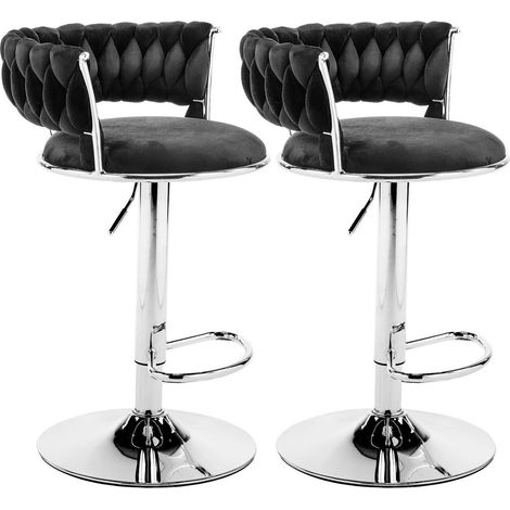 Barhocker 2er Set höhenverstellbar mit Samtsitz und Lehne, Schwarz (1/5)