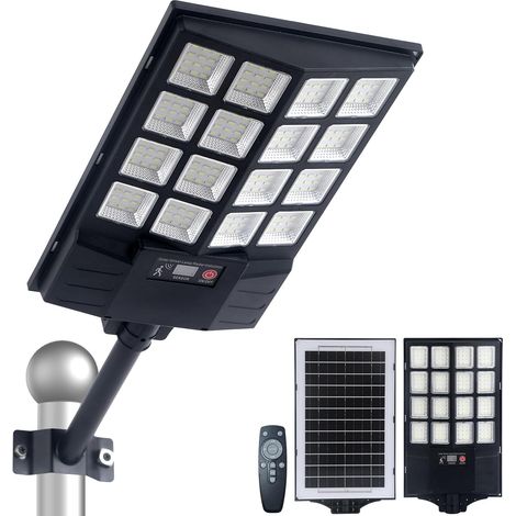 Farola solar para exteriores, luz LED grande para estacionamiento, impermeable, con sensor de movimiento y control remoto, para patio y estacionamiento (1 unidad)