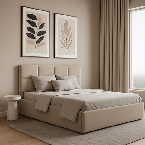 Sofello Polsterbett nach Maß 200x200 Metall-Lattenrost Beige Velour Samtstoff Velvett mit Bettkasten und Stauraum (1/5)