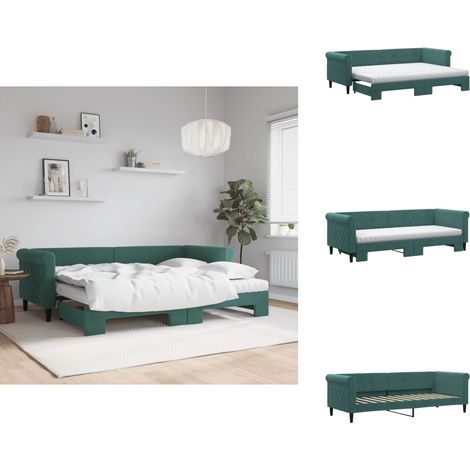 Tagesbett Ausziehbar mit Matratzen Dunkelgrün 80x200 cm Samt - Sofa - Schlafsofa - Gästebett - Tagesbett - Doppelbett (1/5)