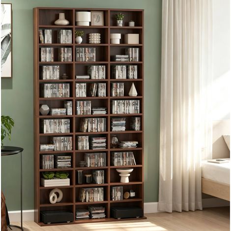 Moderne Standbibliothek aus braunem MDF 102 x 23,5 x 195 cm mit 36 verstellbaren Fächern (1/5)