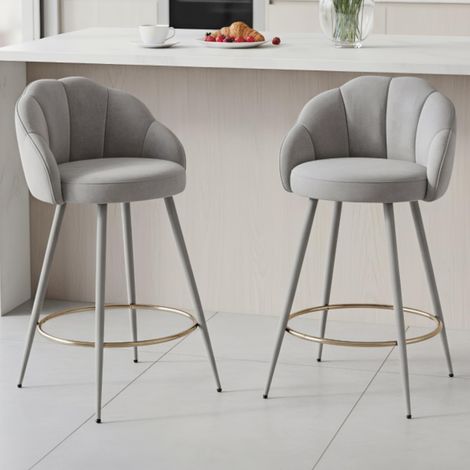 Wahson Juego de 2 Taburetes de Bar Tapizados en Terciopelo con Respaldo, Taburetes Modernos para Barra de Cocina, Bar y Restaurante, Gris