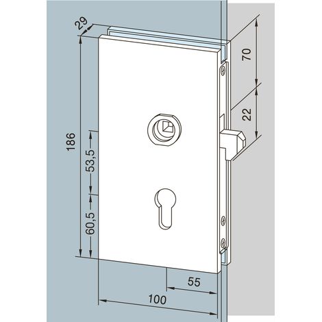 Schiebetürschloss 05.202, Alu silber eloxiert  Glastürbeschlag - Zubehör dormakaba (1/2)