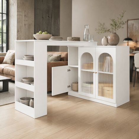 MEUBLIV Buffet bar rotatif 120 x 40 x 97 cm blanc – rangement multifonction sans matelas (1/5)