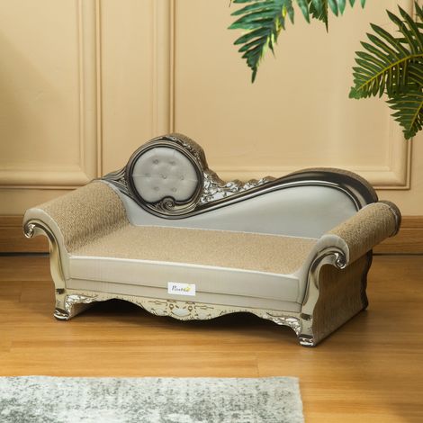 Tiragraffi in cartone a forma di divano con erba gatta per interni, 60x29,5x29 cm, marrone. (1/5)