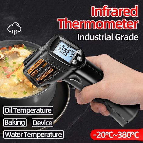 Non-contact infrared thermometer -20°C to 380°C, backlit color display, LCD infrared thermometer, high-precision industrial thermometer, portable kitchen thermometer, IR laser temperature tester (1/5)