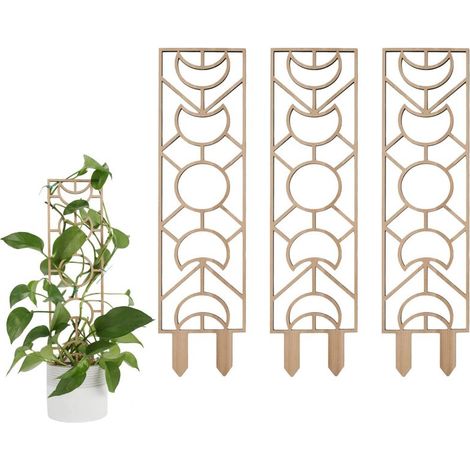 Set mit 3 Pflanzenstützen aus Holz, 30 cm, für Kletterpflanzen – Geometrisches Monddesign, wasserfest (1/5)