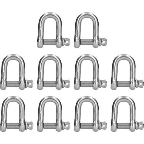 Grillete de anclaje tipo D en acero inoable 304, con pasador roscado, conector de cadena/cable, para elevación marina/terrestre - Paquete de 10 piezas, M10 (1/5)