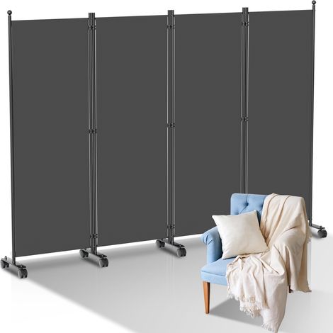 Wolketon Paravent Séparation Pliable avec roulettes Cadre en Métal Idéal pour Salon Bureau Hôpital 4 Panneaux Anthracite 228x181 cm