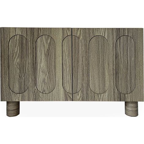 Petit buffet rétro-moderne avec portes sculptées Durand L80cm Chêne grisé