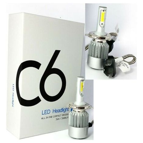 COPPIA LAMPADA BIANCO FREDDO AUTO MOTO 3800LM 36W 4800K COB C6 H4 LED DIGITALE