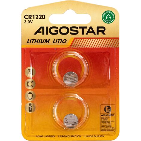 Batteria bottone Aigostar 3V CR1220 Litio confezione da 2 pile