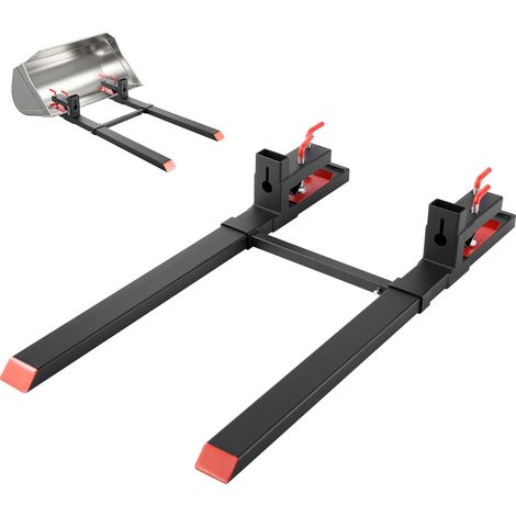 VEVOR Forche per Pallet con Morsetto da 1814 kg Lunghezza Totale 149 cm, Forche per Trattori per Impieghi Gravosi con Barra Stabilizzatrice Regolabile per Accessori per Trattori, Benna di Carico