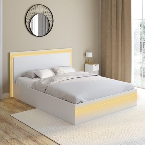 Cama de matrimonio CHARLIE 140 x 190 cm con somier y LED blancos integrados