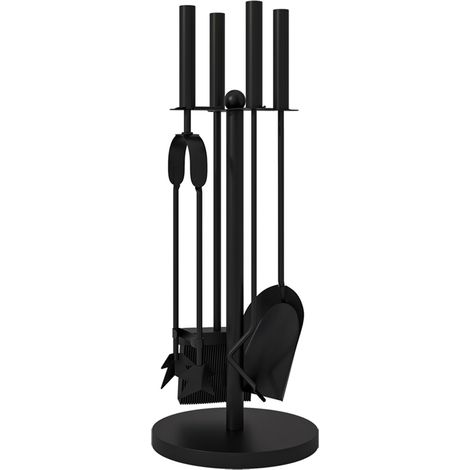 Lot de 4 outils de cheminée robustes avec support, 48 cm de haut, comprend pelle, tisonnier, brosse, pince, base lestée de 18 cm, acier revêtu de poudre noire (1/5)