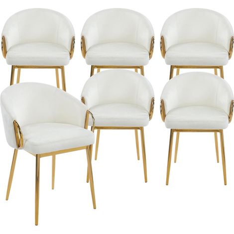 Lot de 6 Chaises en Velours "Julia" 74cm Beige & Or (1/5)