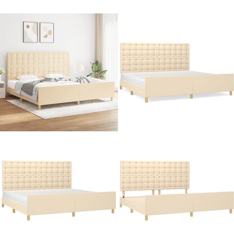 Cadre de lit sans matelas crème 200x200 cm tissu - Lit Plateforme - Cadre De Lit - Tête De Lit - Literie - Meuble Chambre - Home & Living (1/5)