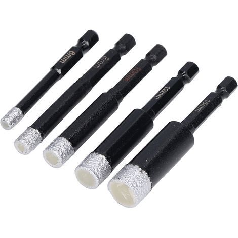 5-teiliges Set Diamant-Lochsägen mit Sechskantschaft für Granit-, Keramik- und Marmorfliesen (6, 8, 10, 12, 15 mm) (1/5)