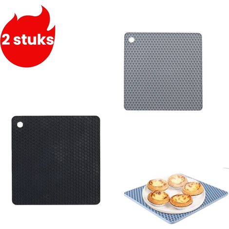 Lot de 2 dessous de plat carrés en silicone alvéolé résistants à la chaleur et isolants pour casseroles et assiettes protection contre les brûlures couleurs noire et grise (1/5)
