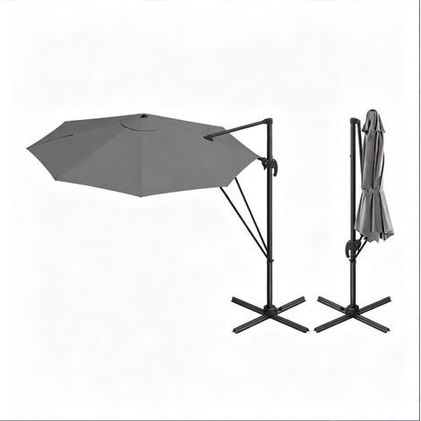 Parasol rond de jardin avec base croisée en acier et protection solaire, 3 m, gris foncé (1/5)
