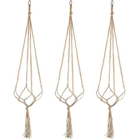 Suspension plante en jute naturel – Lot de 3 cintres 105 cm – Anneau inoxydable pour intérieur et extérieur – Décoration maison et jardin