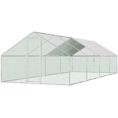 Randaco Recinto para gallineros con valla metálica de 3 x 8 x 2 m con cerradura de seguridad y tela PE impermeable