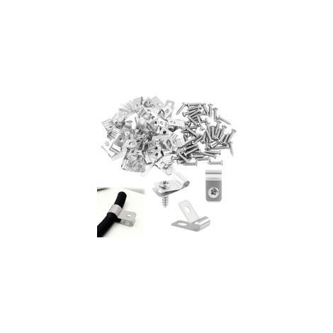 19x10mm 100 pièces de Pinces de Fixation pour Clôtures en Acier Inoxydable, Attaches Grillage Rigide avec Vis pour Fixation Murale Grillage Rigide sur Poteau, Pinces de Fixation pour