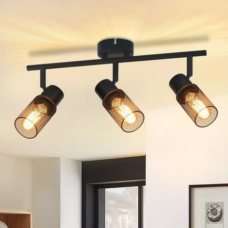 GBLY Plafones de focos 3 llamas negro - Foco de techo Metal Industrial Giratorio 330°E27 LED para pasillo salón comedor puerta de entrada Sin bombillas