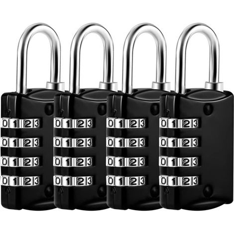 4-Digit Combination Padlock Set, Small College Combination Lock, Outdoor Metal Suitcase Lock for Gym Lockers (Black) (1/5)