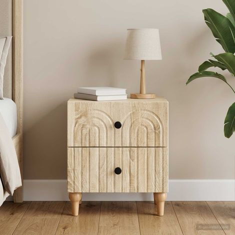 Table de chevet 2 tiroirs en bois d’ingénierie chêne Sonoma 43 x 34,5 x 48 cm - PANGIVO (1/5)