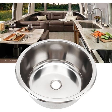 Évier de camping-car 304 inoxydable rond, 295x130mm, grande capacité résistant à la rouille pour yacht et motorhome (1/5)