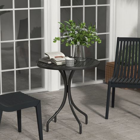 Table ronde extérieure Ø66cm en métal galvanisé, plateau noir à lamelles pour terrasse, balcon ou jardin (1/5)