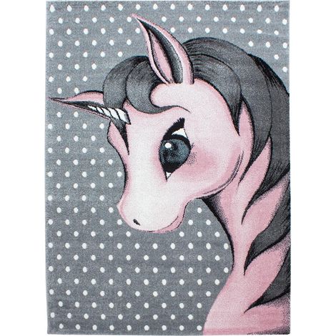 Tapis enfant tissé 160x230 rose et gris rectangle KID DREAM