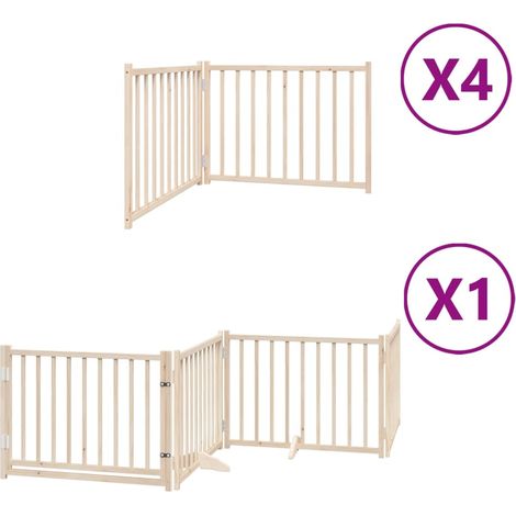 Barrière de sécurité pour chien animaux de compagnie porte pliable 12 panneaux bois de peuplier marron
